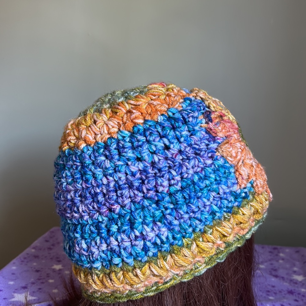 Crochet mammoth sunflower beanie soft acrylic yarn medium new - Picture 11 of 11